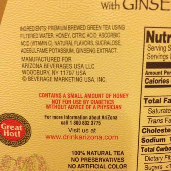 Arizona green tea nutrition facts