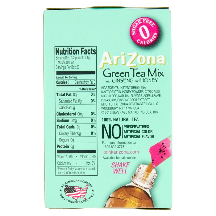 Arizona green tea nutrition facts