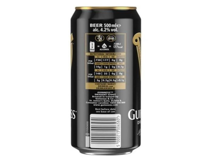 Beer guinness calories nutritional stout weight bailey spruce mariner